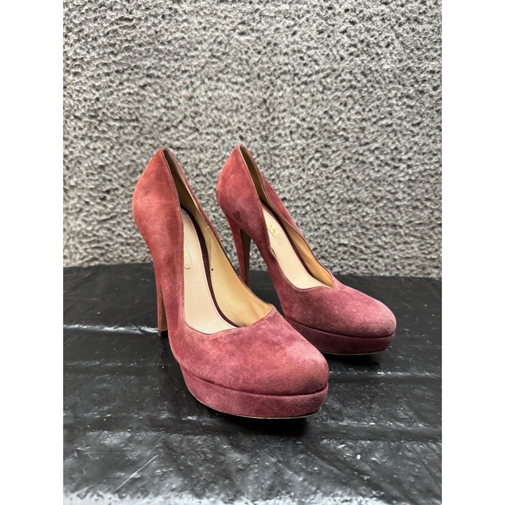 Prada Milano Dark Red Burgundy Leather Suede Slip on Platform Heels‎ Size 37.5